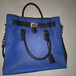 Michael Kors Hamilton Black and Blue Colorblock Large Tote